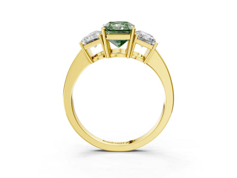 Yellow gold Three-Stone Fancy Green Radiant Cut Cut Diamond Engagement Ring with Flat Band and Four-Prong Setting_3