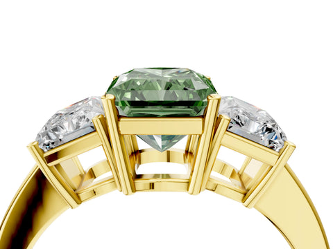 Yellow gold Three-Stone Fancy Green Radiant Cut Cut Diamond Engagement Ring with Flat Band and Four-Prong Setting_4
