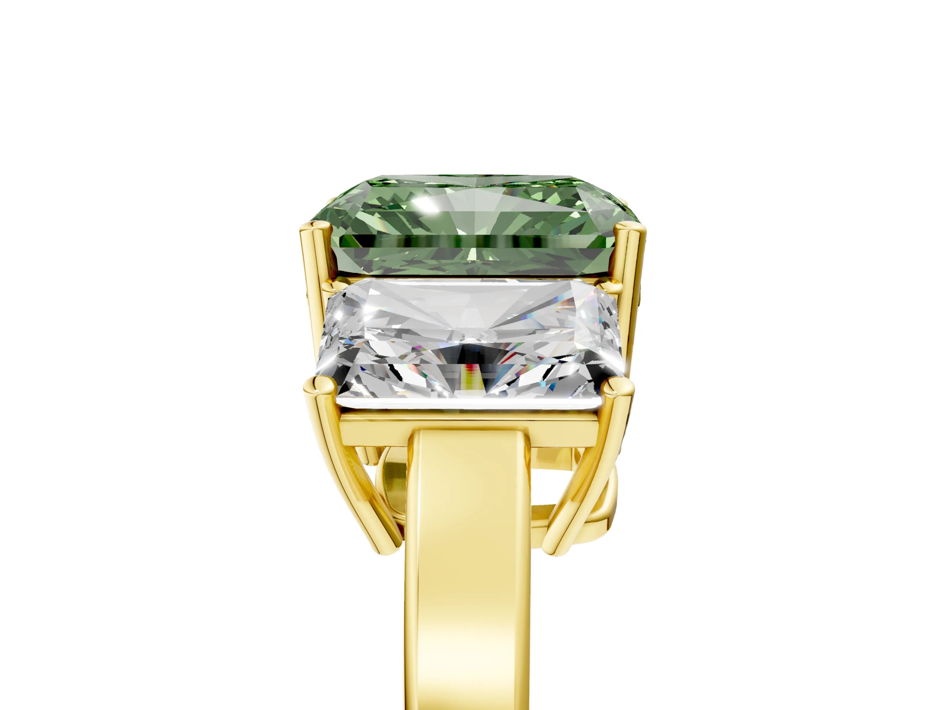 Yellow gold Three-Stone Fancy Green Radiant Cut Cut Diamond Engagement Ring with Flat Band and Four-Prong Setting_5