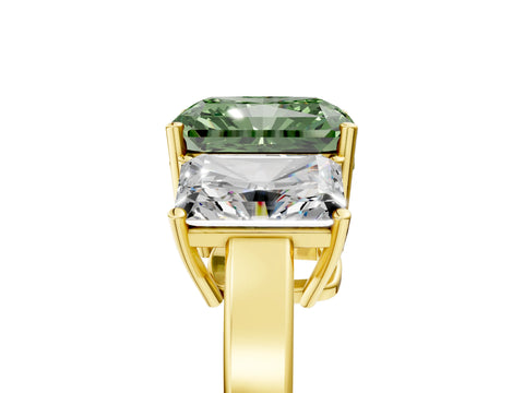 Yellow gold Three-Stone Fancy Green Radiant Cut Cut Diamond Engagement Ring with Flat Band and Four-Prong Setting_5