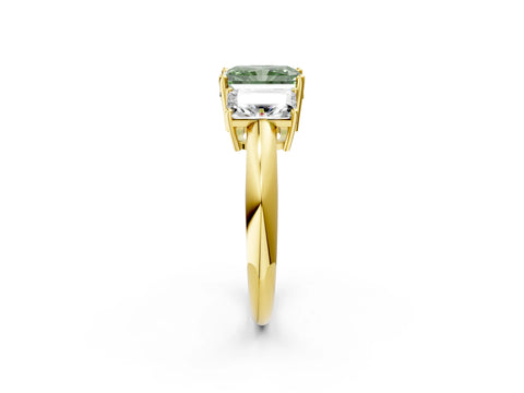 Yellow gold Three-Stone Fancy Green Radiant Cut Cut Diamond Engagement Ring with Prong Setting on a White Gold Band_2