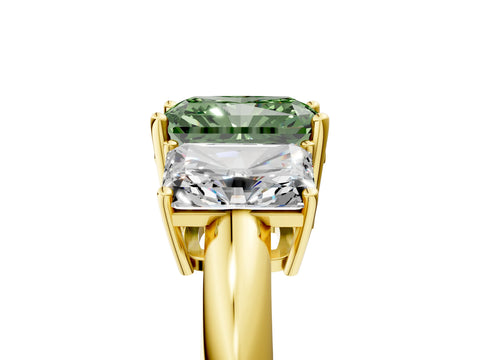 Yellow gold Three-Stone Fancy Green Radiant Cut Cut Diamond Engagement Ring with Prong Setting on a White Gold Band_5