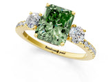 Yellow gold Three-Stone Fancy Green Radiant Cut Cut Diamond Pavé Band with Prong Setting_16