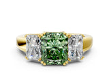 Yellow gold Three-Stone Fancy Green Radiant Cut Cut Diamond Ring with Channel Set Band and Four-Prong Setting_24