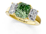 Yellow gold Three-Stone Fancy Green Radiant Cut Cut Diamond Ring with Channel Set Band and Four-Prong Setting_25