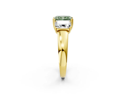 Yellow gold Three-Stone Fancy Green Radiant Cut Cut Diamond Ring with Channel Set Band and Four-Prong Setting_2