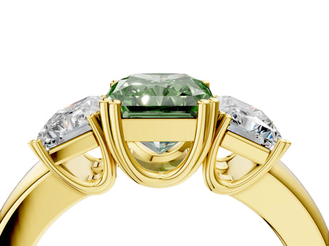 Yellow gold Three-Stone Fancy Green Radiant Cut Cut Diamond Ring with Channel Set Band and Four-Prong Setting_4