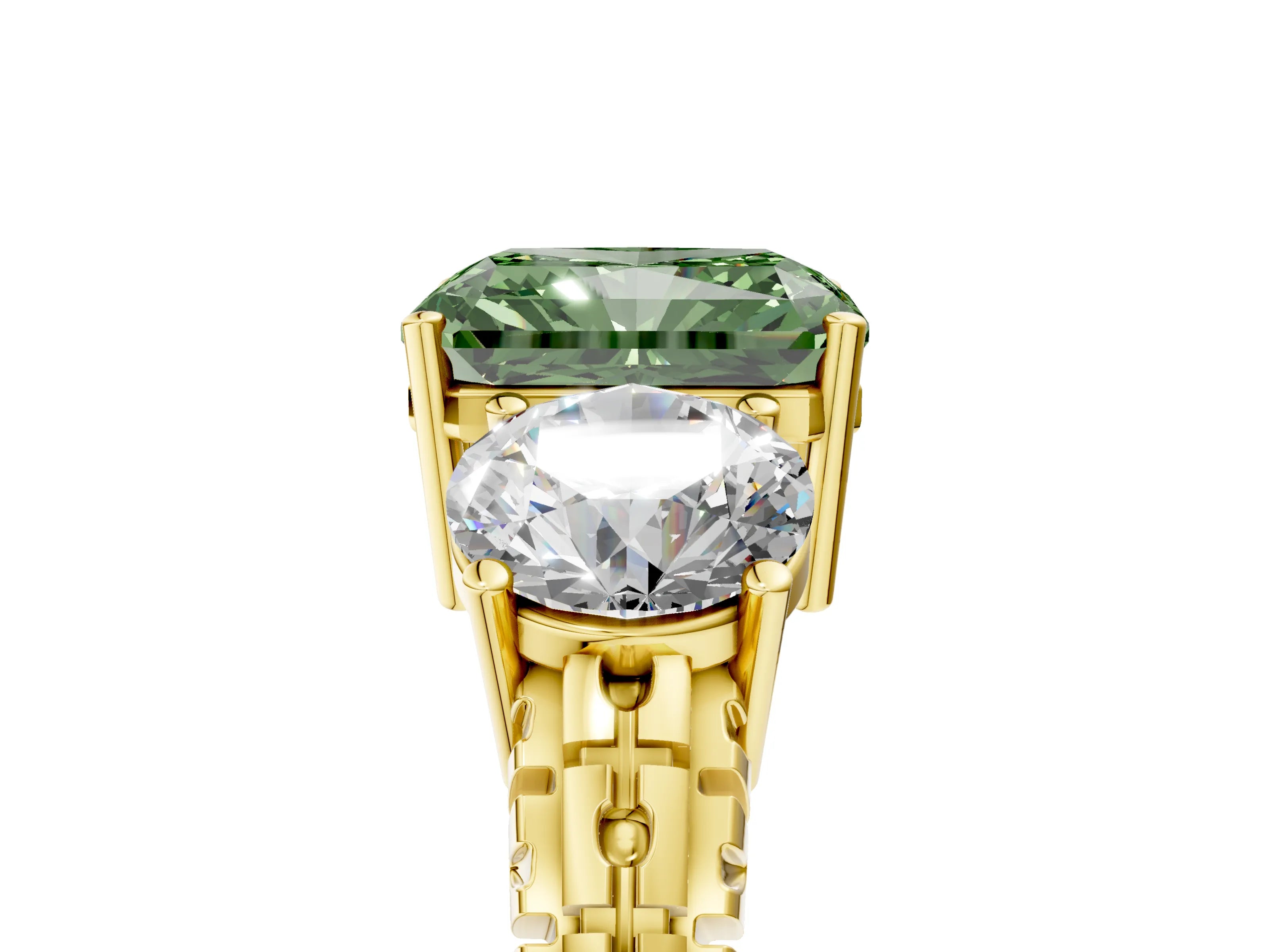 Yellow gold Three-Stone Fancy Green Radiant Cut Cut Diamond Ring with Channel-Set Band and Prong Setting_5