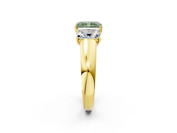 Yellow gold Three-Stone Fancy Green Radiant Cut Cut Diamond Ring with Prong Setting and Classic Band