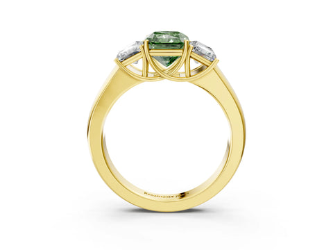 Yellow gold Three-Stone Fancy Green Radiant Cut Cut Diamond Ring with Prong Setting and Classic Band_3