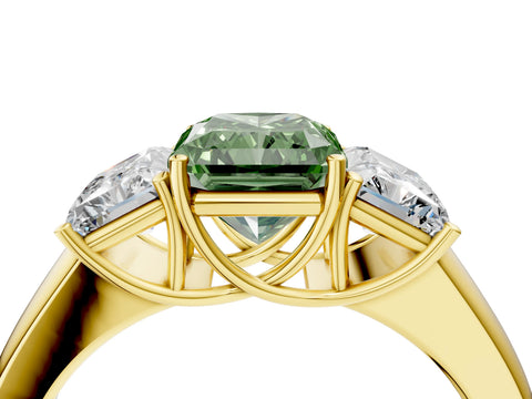 Yellow gold Three-Stone Fancy Green Radiant Cut Cut Diamond Ring with Prong Setting and Classic Band_4