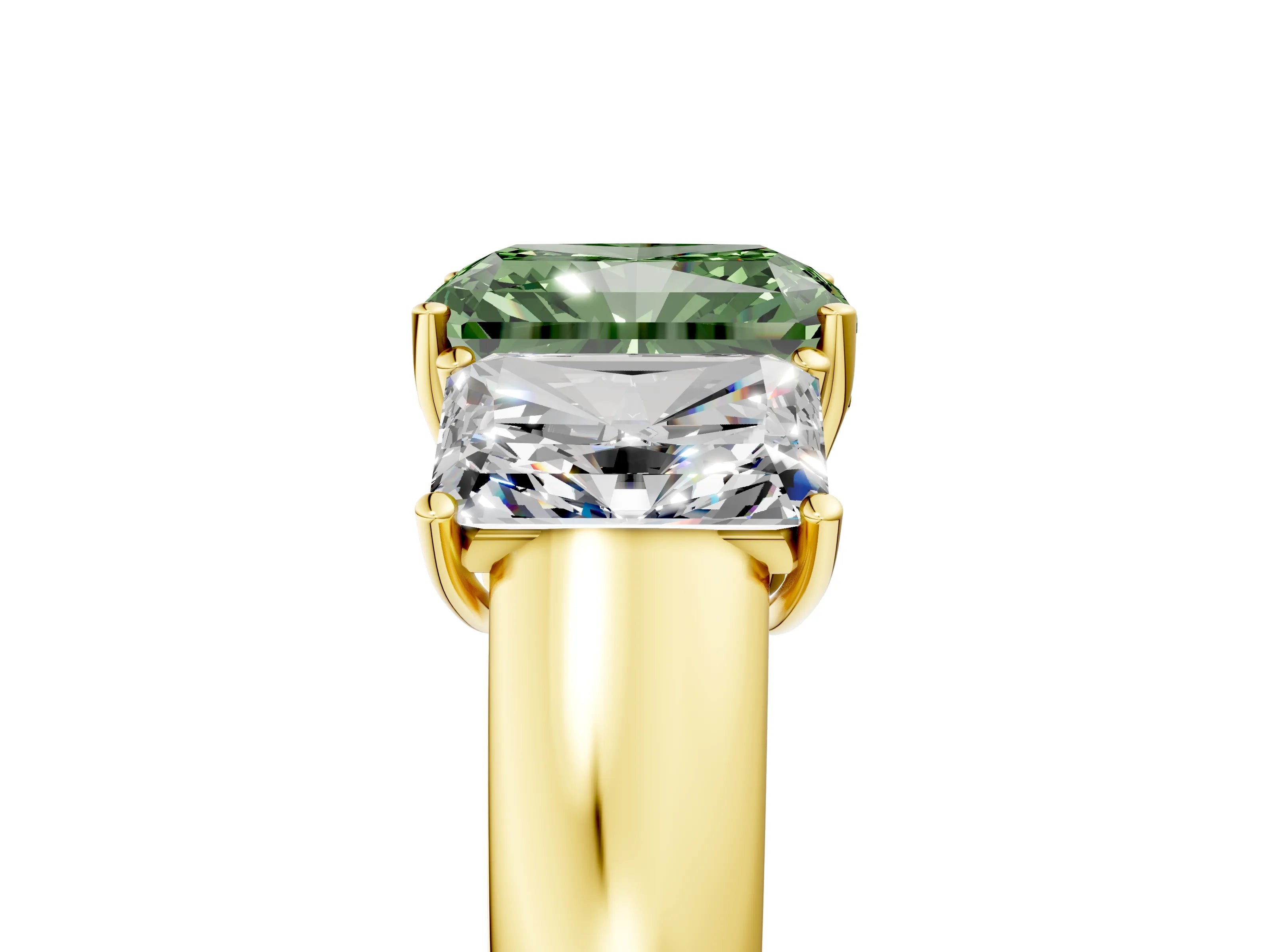 Yellow gold Three-Stone Fancy Green Radiant Cut Cut Diamond Ring with Prong Setting and Classic Band_5