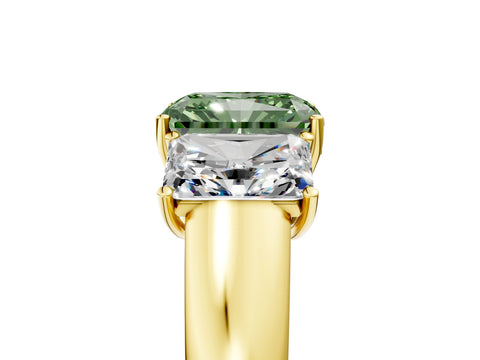 Yellow gold Three-Stone Fancy Green Radiant Cut Cut Diamond Ring with Prong Setting and Classic Band_5
