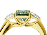 Yellow gold Three-Stone Fancy Green Radiant Cut Cut Diamond Ring with Trillion Side Stones and Four-Prong Setting_7