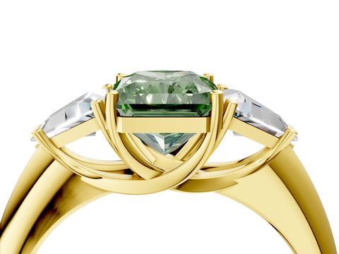 Yellow gold Three-Stone Fancy Green Radiant Cut Cut Diamond Ring with Trillion Side Stones and Four-Prong Setting_7