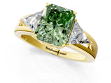 Yellow gold Three-Stone Fancy Green Radiant Cut Cut Diamond Ring with Trillion Side Stones on a Split Shank Band_1