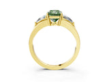 Yellow gold Three-Stone Fancy Green Radiant Cut Cut Diamond Ring with Trillion Side Stones on a Split Shank Band_3