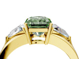 Yellow gold Three-Stone Fancy Green Radiant Cut Cut Diamond Ring with Trillion Side Stones on a Split Shank Band_4