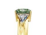 Yellow gold Three-Stone Fancy Green Radiant Cut Cut Diamond Ring with Trillion Side Stones on a Split Shank Band_5