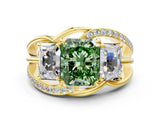 Yellow gold Three-Stone Fancy Green Radiant Cut Cut Diamond Split Shank Prong Set Ring_12