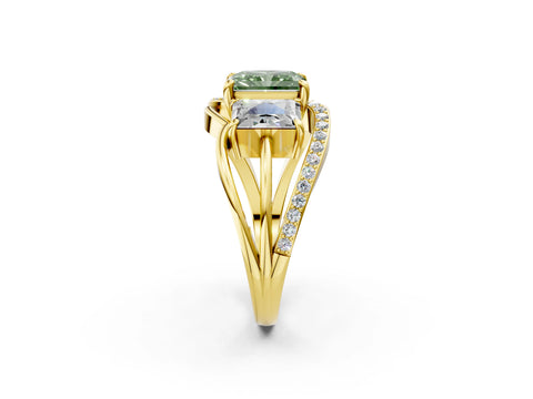 Yellow gold Three-Stone Fancy Green Radiant Cut Cut Diamond Split Shank Prong Set Ring_14