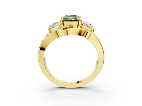 Yellow gold Three-Stone Fancy Green Radiant Cut Cut Diamond Split Shank Prong Set Ring_15