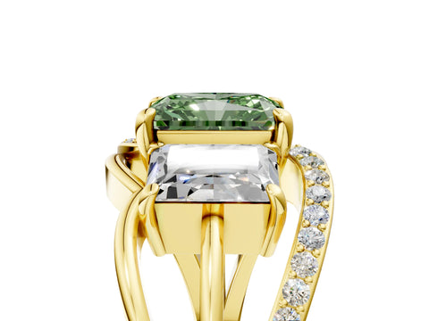 Yellow gold Three-Stone Fancy Green Radiant Cut Cut Diamond Split Shank Prong Set Ring_17