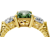 Yellow gold Three-Stone Fancy Green Radiant Cut Cut Milgrain Band Prong Setting Ring_10