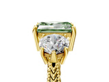 Yellow gold Three-Stone Fancy Green Radiant Cut Cut Milgrain Band Prong Setting Ring_11