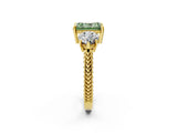Yellow gold Three-Stone Fancy Green Radiant Cut Cut Milgrain Band Prong Setting Ring_8