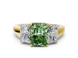 Yellow gold Three-Stone Fancy Green Radiant Cut Cut Solitaire Ring with Classic Prong Setting