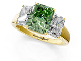 Yellow gold Three-Stone Fancy Green Radiant Cut Cut Solitaire Ring with Classic Prong Setting_1