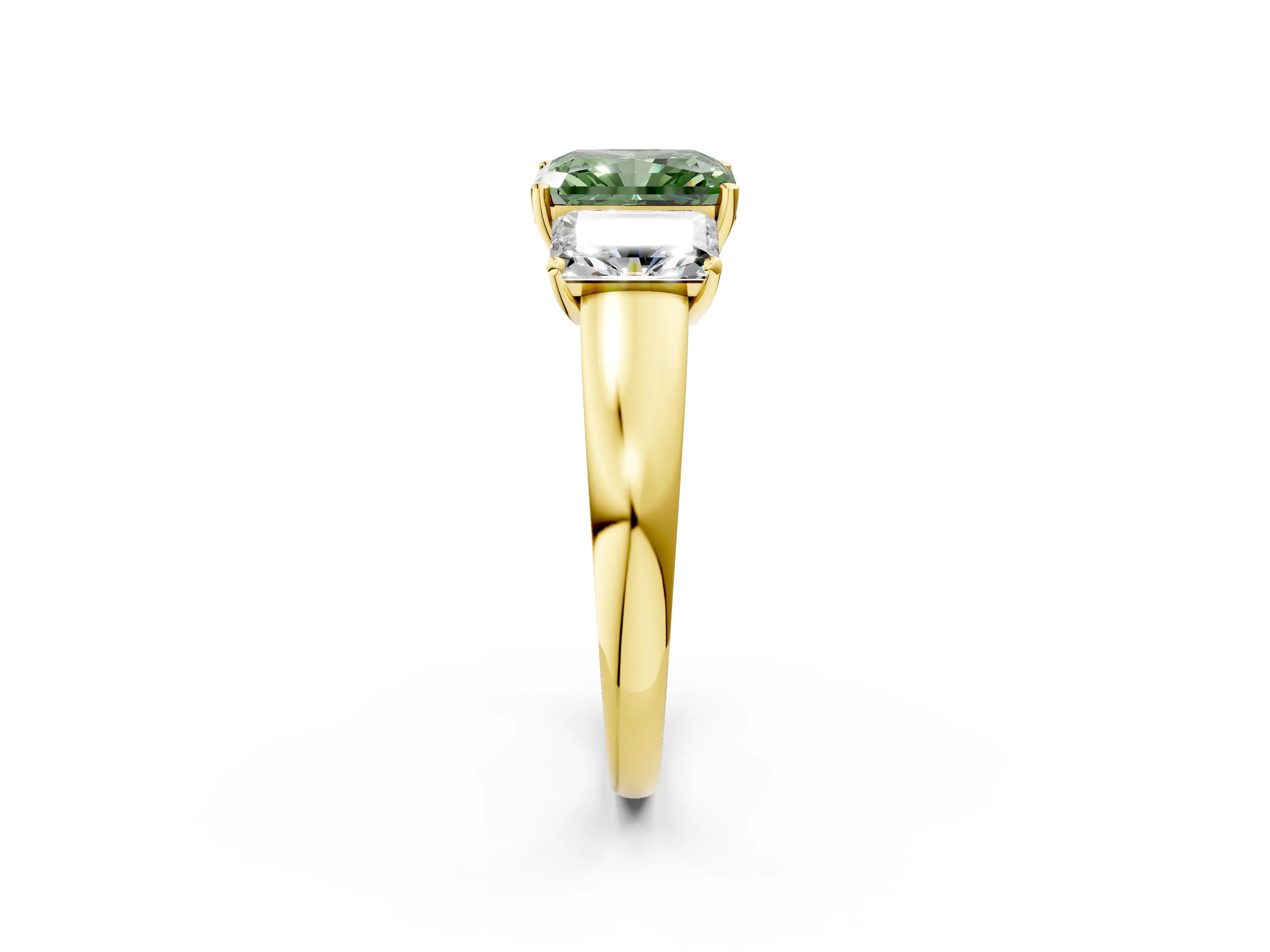 Yellow gold Three-Stone Fancy Green Radiant Cut Cut Solitaire Ring with Classic Prong Setting_2
