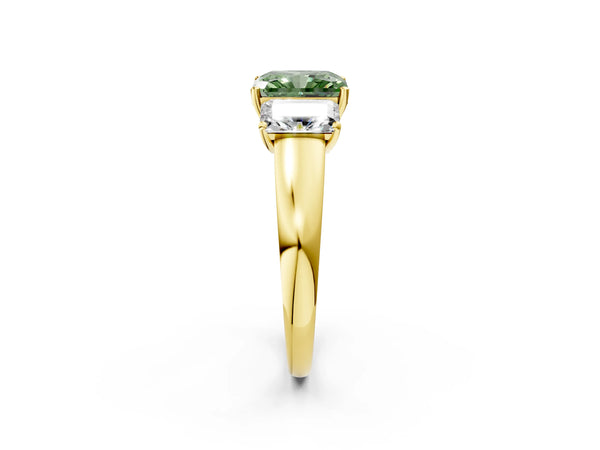 Yellow gold Three-Stone Fancy Green Radiant Cut Cut Solitaire Ring with Classic Prong Setting