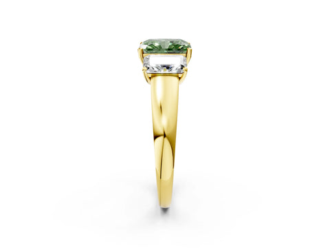 Yellow gold Three-Stone Fancy Green Radiant Cut Cut Solitaire Ring with Classic Prong Setting_2