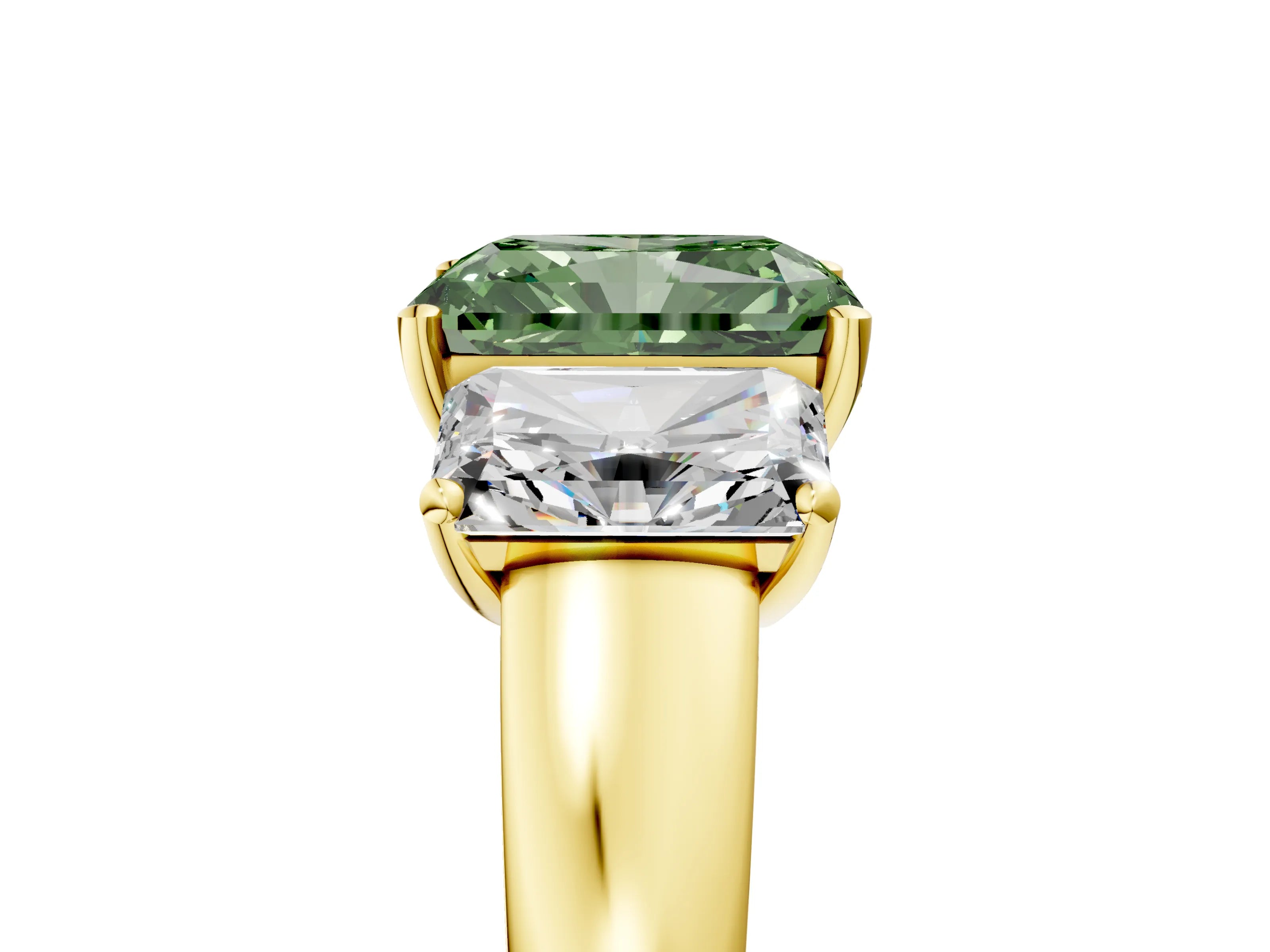 Yellow gold Three-Stone Fancy Green Radiant Cut Cut Solitaire Ring with Classic Prong Setting_5