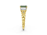 Yellow gold Three-Stone Fancy Green Radiant Cut Diamond Braided Band Ring with Four-Prong Setting_107