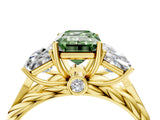 Yellow gold Three-Stone Fancy Green Radiant Cut Diamond Braided Band Ring with Four-Prong Setting_109