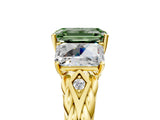 Yellow gold Three-Stone Fancy Green Radiant Cut Diamond Braided Band Ring with Four-Prong Setting_110
