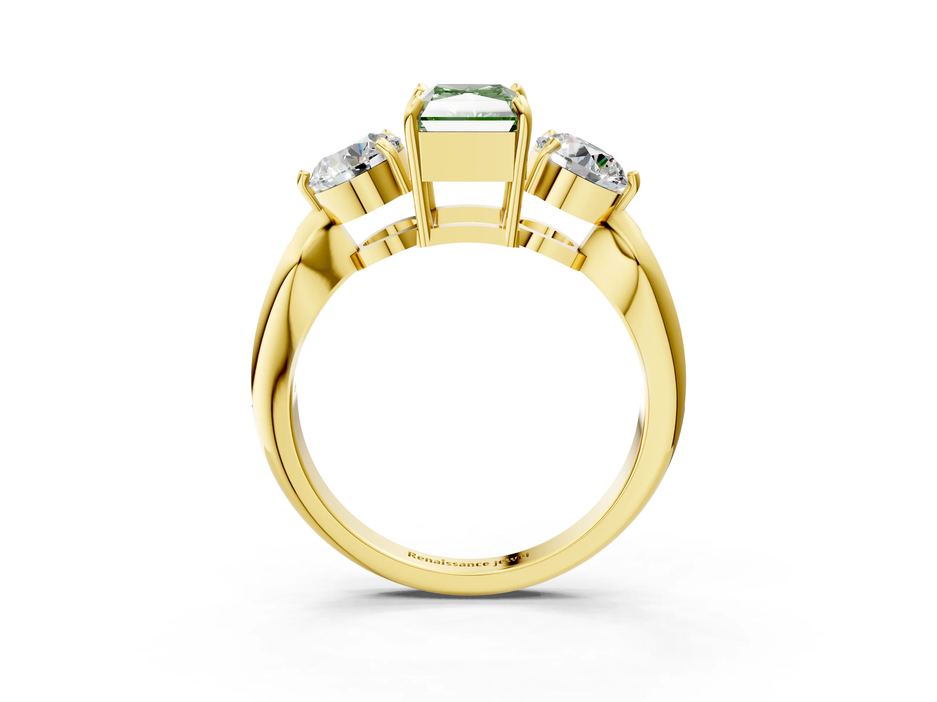 Yellow gold Three-Stone Fancy Green Radiant Cut Diamond Channel Set Engagement Ring with Prong Setting_15