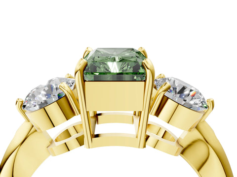Yellow gold Three-Stone Fancy Green Radiant Cut Diamond Channel Set Engagement Ring with Prong Setting_16
