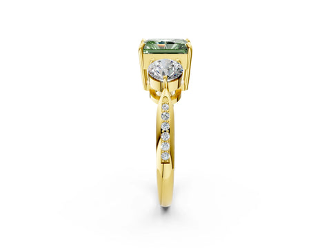 Yellow gold Three-Stone Fancy Green Radiant Cut Diamond Channel Set Engagement Ring with Prong Setting_2
