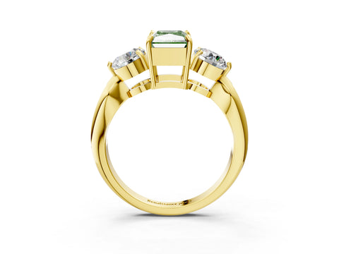 Yellow gold Three-Stone Fancy Green Radiant Cut Diamond Channel Set Engagement Ring with Prong Setting_3