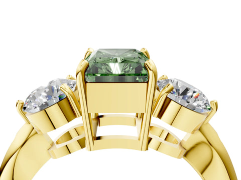 Yellow gold Three-Stone Fancy Green Radiant Cut Diamond Channel Set Engagement Ring with Prong Setting_4