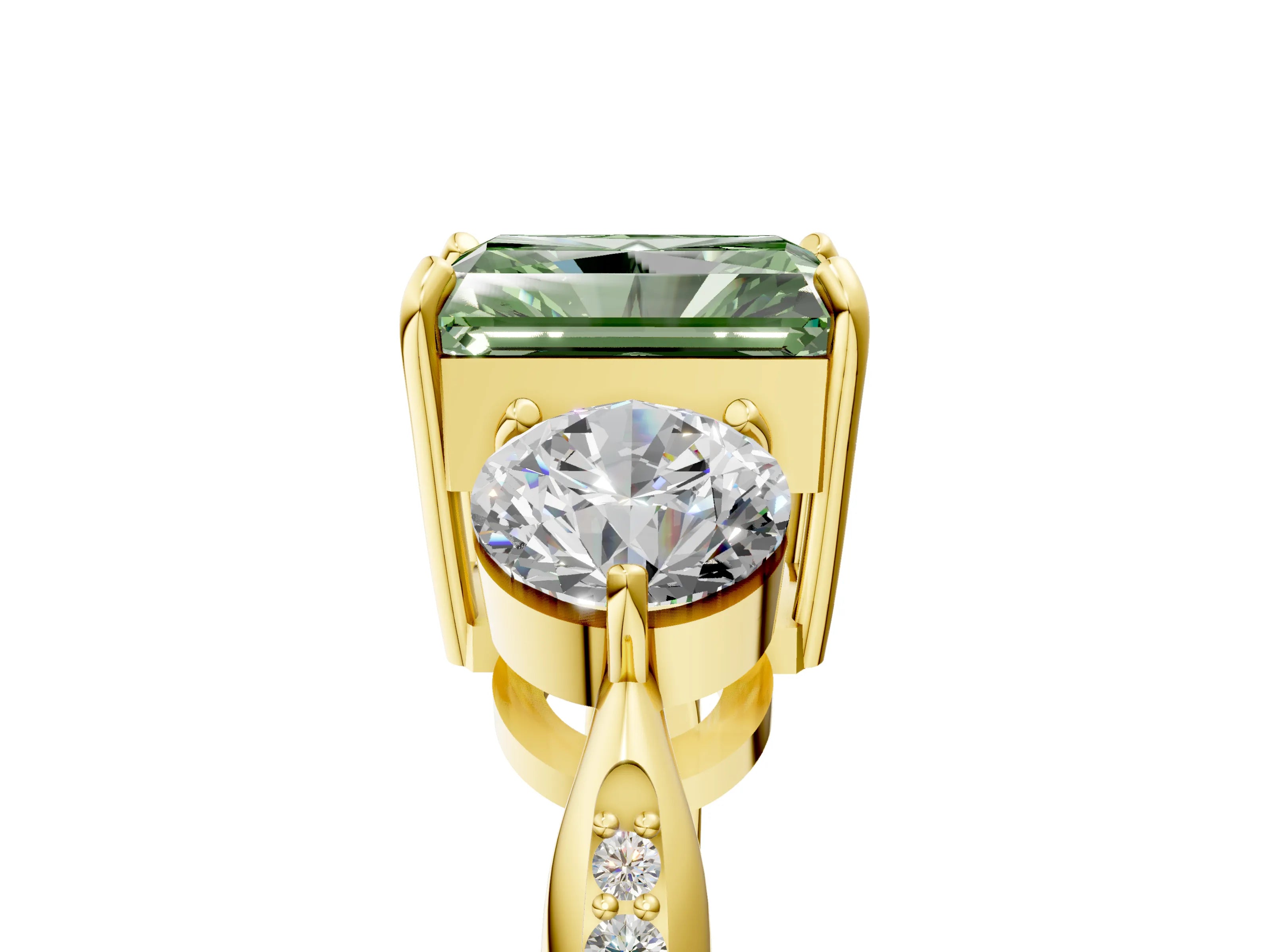Yellow gold Three-Stone Fancy Green Radiant Cut Diamond Channel Set Engagement Ring with Prong Setting_5