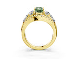 Yellow gold Three-Stone Fancy Green Radiant Cut Diamond Engagement Ring with Pave Band and Prong Setting_3