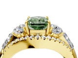 Yellow gold Three-Stone Fancy Green Radiant Cut Diamond Engagement Ring with Pave Band and Prong Setting_4
