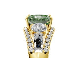 Yellow gold Three-Stone Fancy Green Radiant Cut Diamond Engagement Ring with Pave Band and Prong Setting_5
