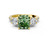 Yellow gold Three-Stone Fancy Green Radiant  Cut Diamond Pavé Band with Four-Prong Setting_28