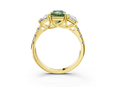 Yellow gold Three-Stone Fancy Green Radiant Cut Diamond Pavé Band with Prong Setting_3